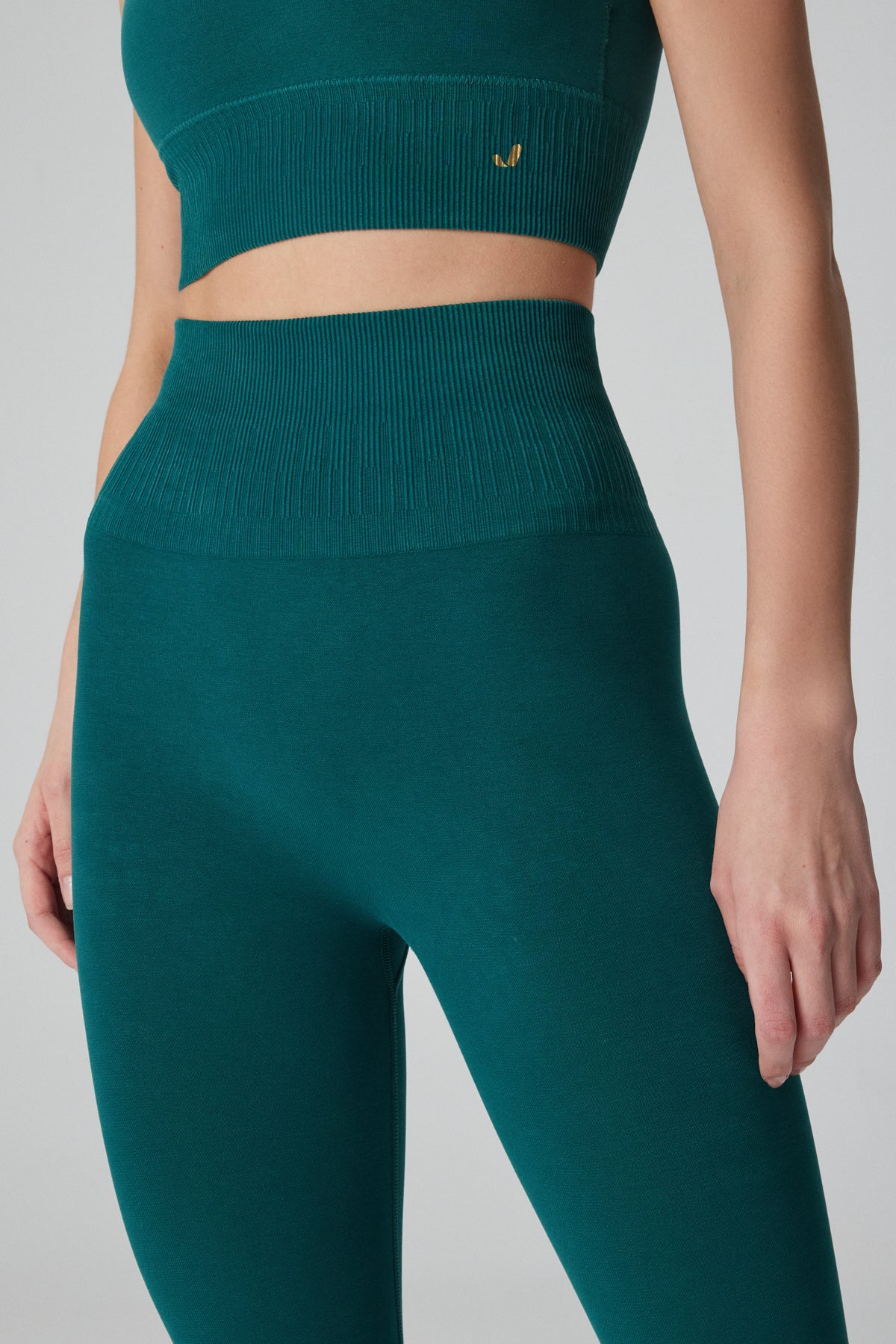 Luz Kemeri Rip Detaylı Yüksek Bel, Sıkılaştırıcı Tayt Yeşil