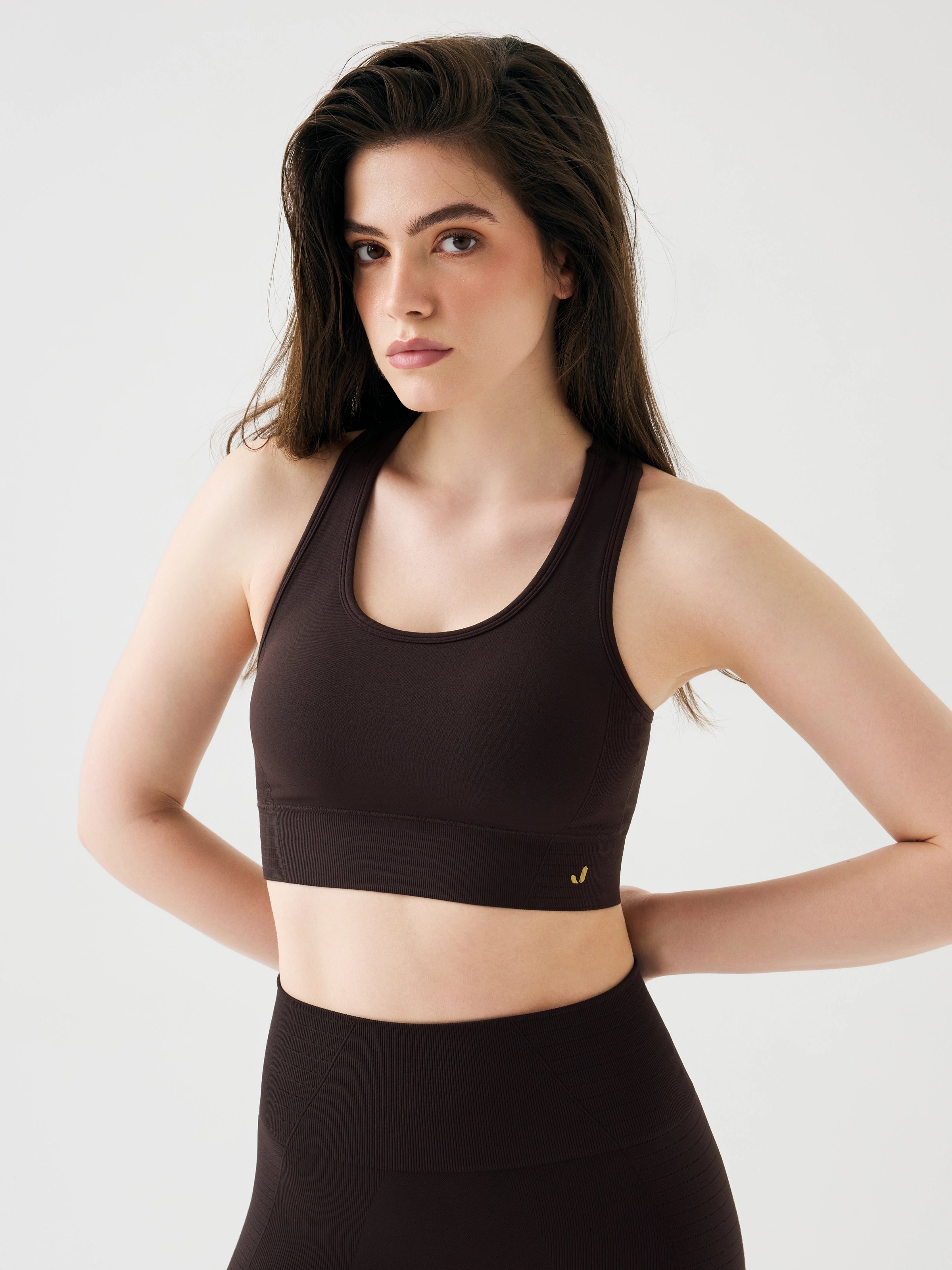 Gela Çift Katlı Kompress Sport Bra Acı Kahve