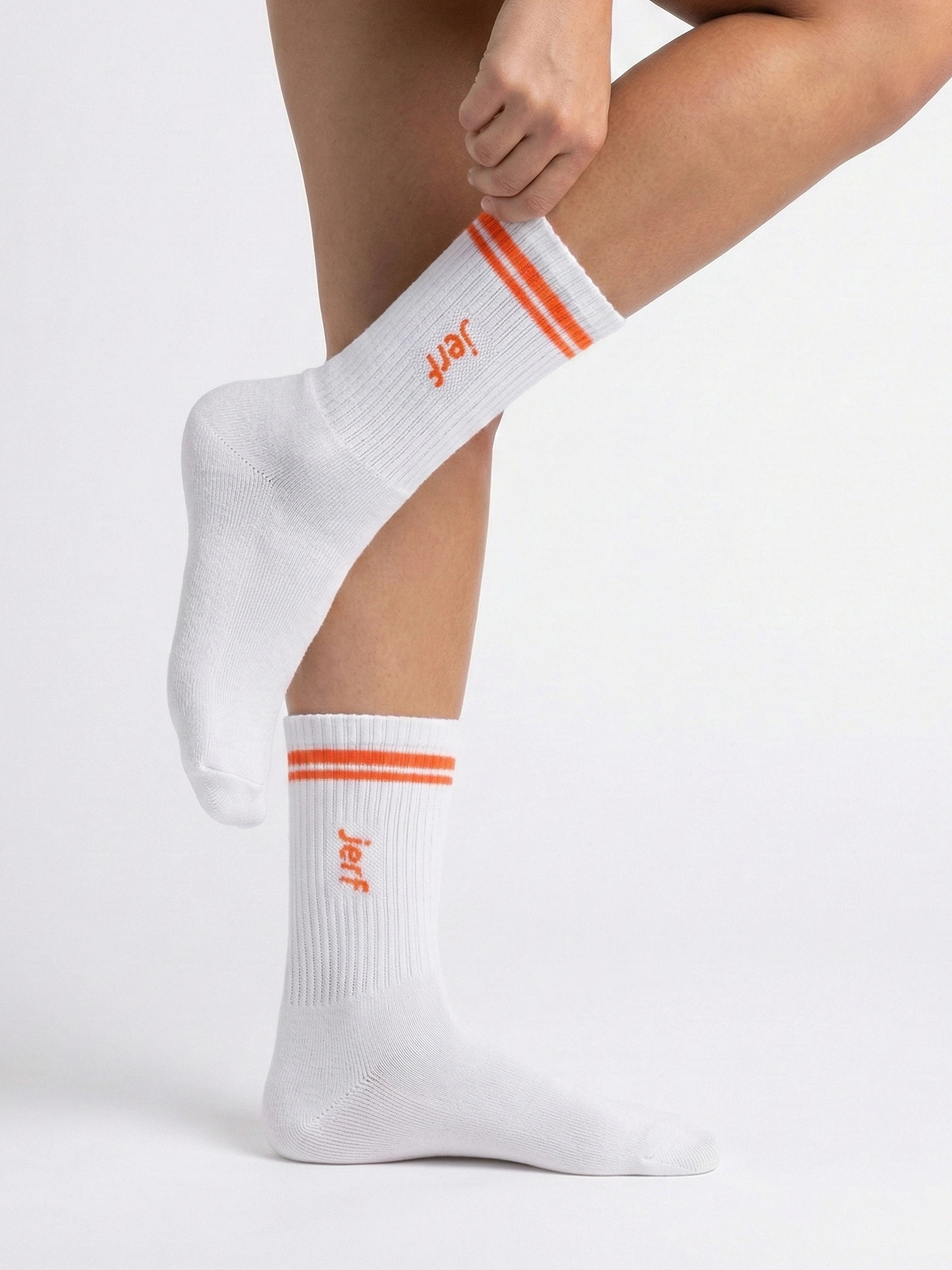 Soket Neon Çizgili Pamuk Çorap Beyaz_Neon Mercan
