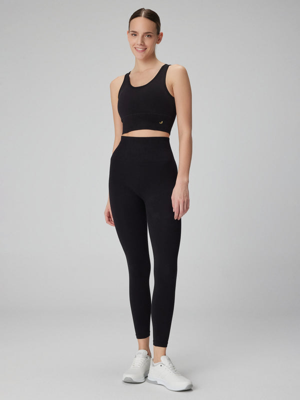 Luz Kemeri Rip Detaylı Yüksek Bel, Sıkılaştırıcı Tayt Siyah