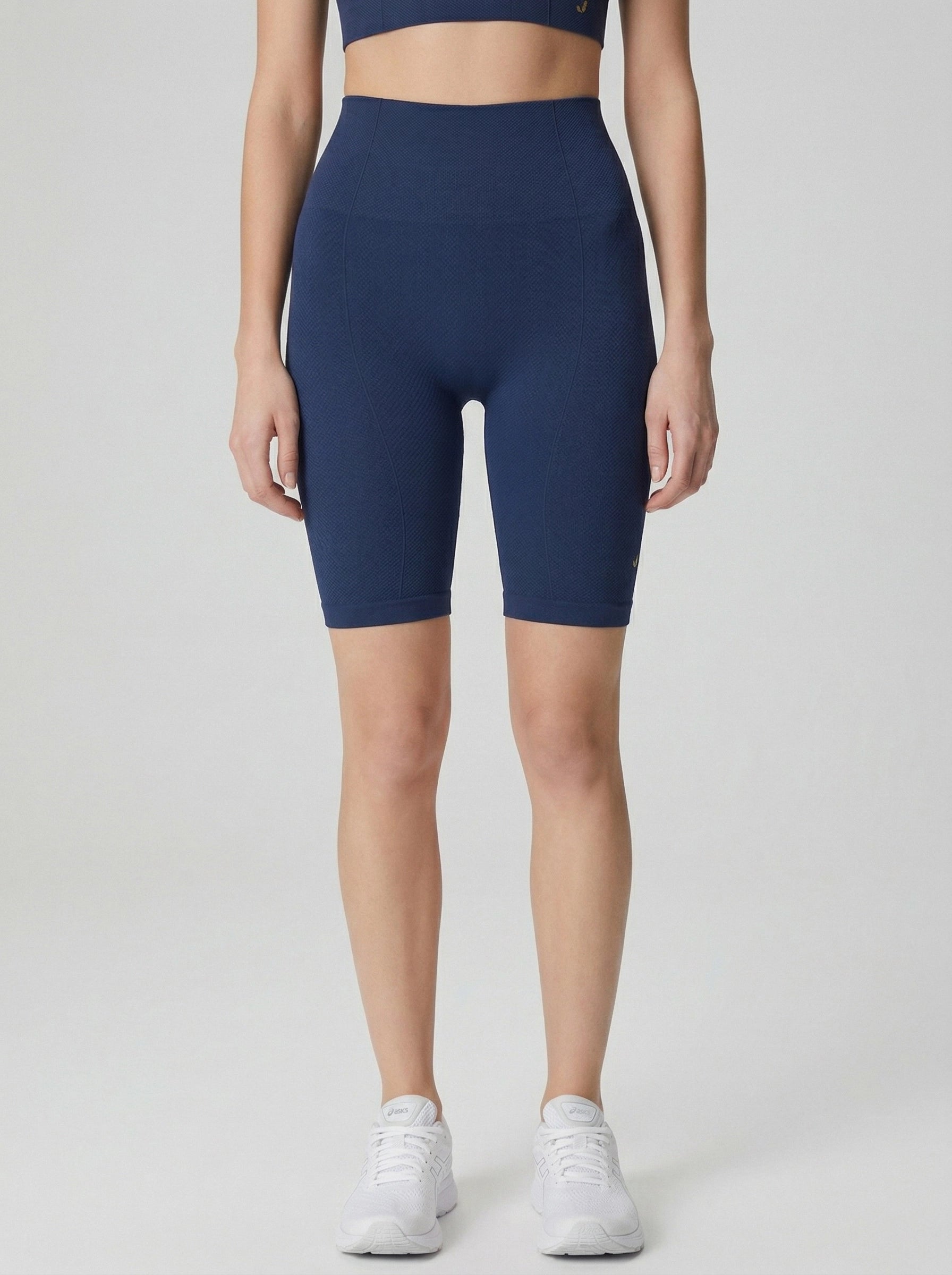 Holly Honeycomb Patterned High Waist Biker Leggings Navy