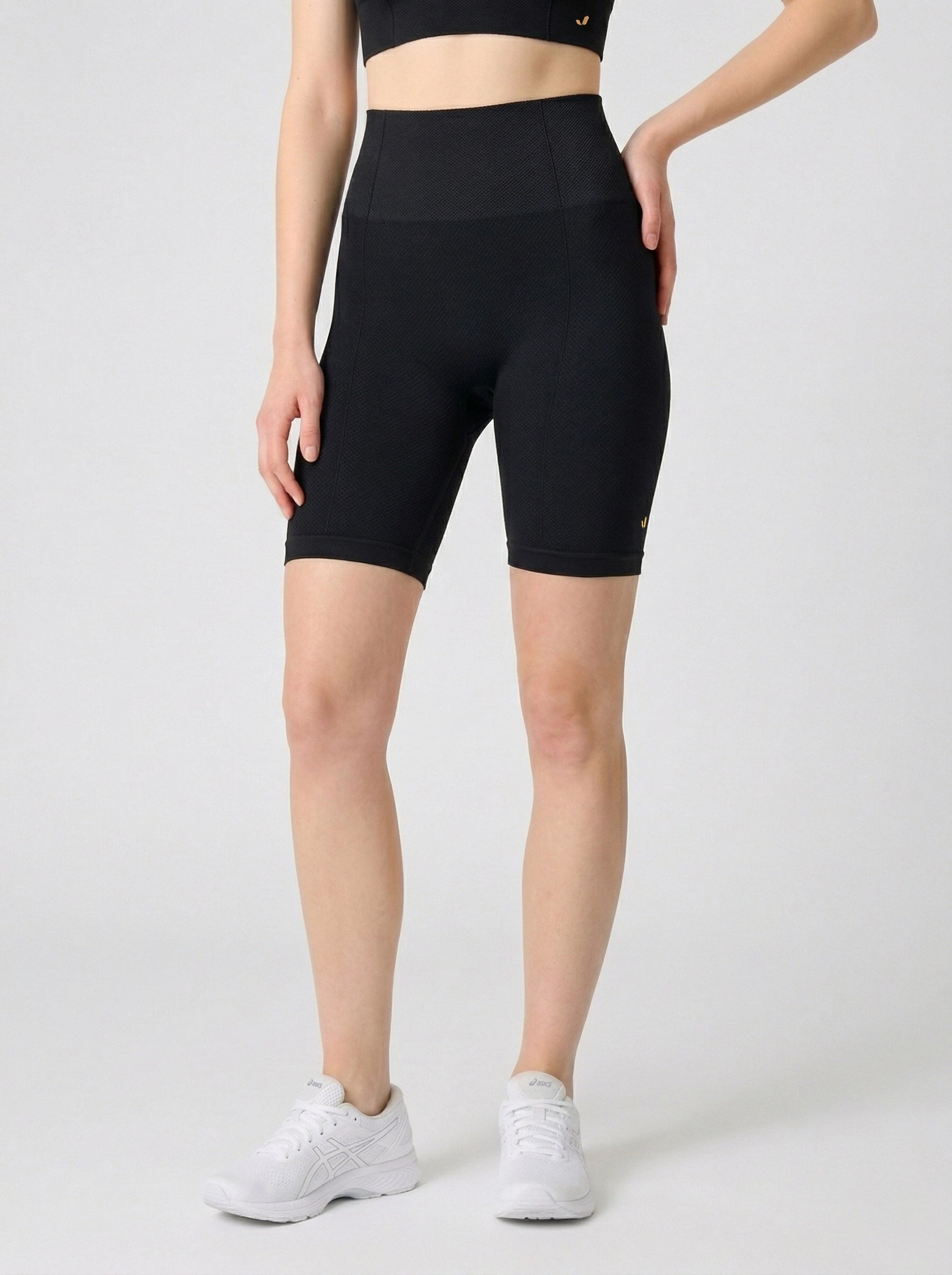 Holly Honeycomb Patterned High Waist Biker Leggings Black