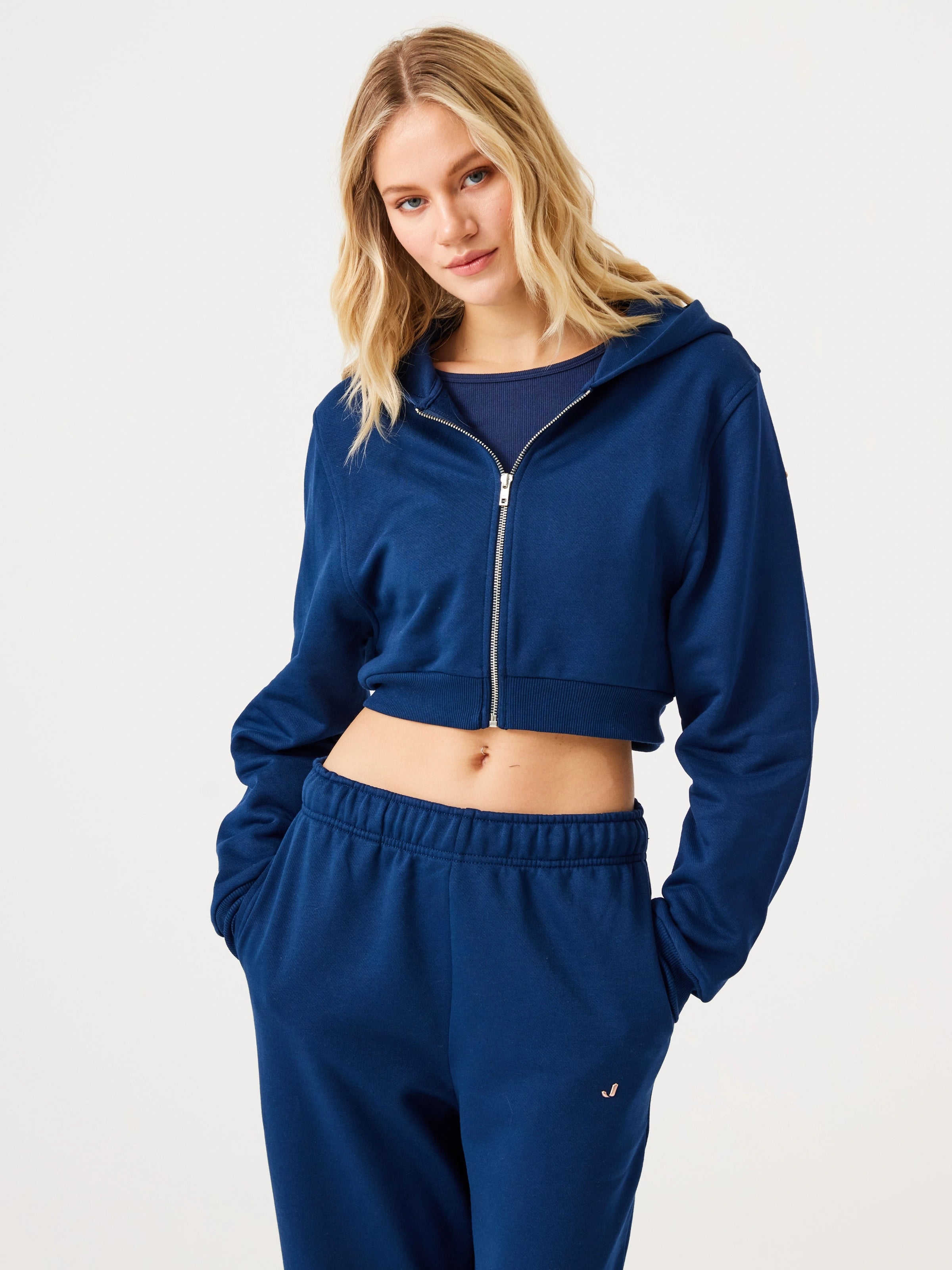 Aura Fermuarlı Crop Hoodie Lacivert