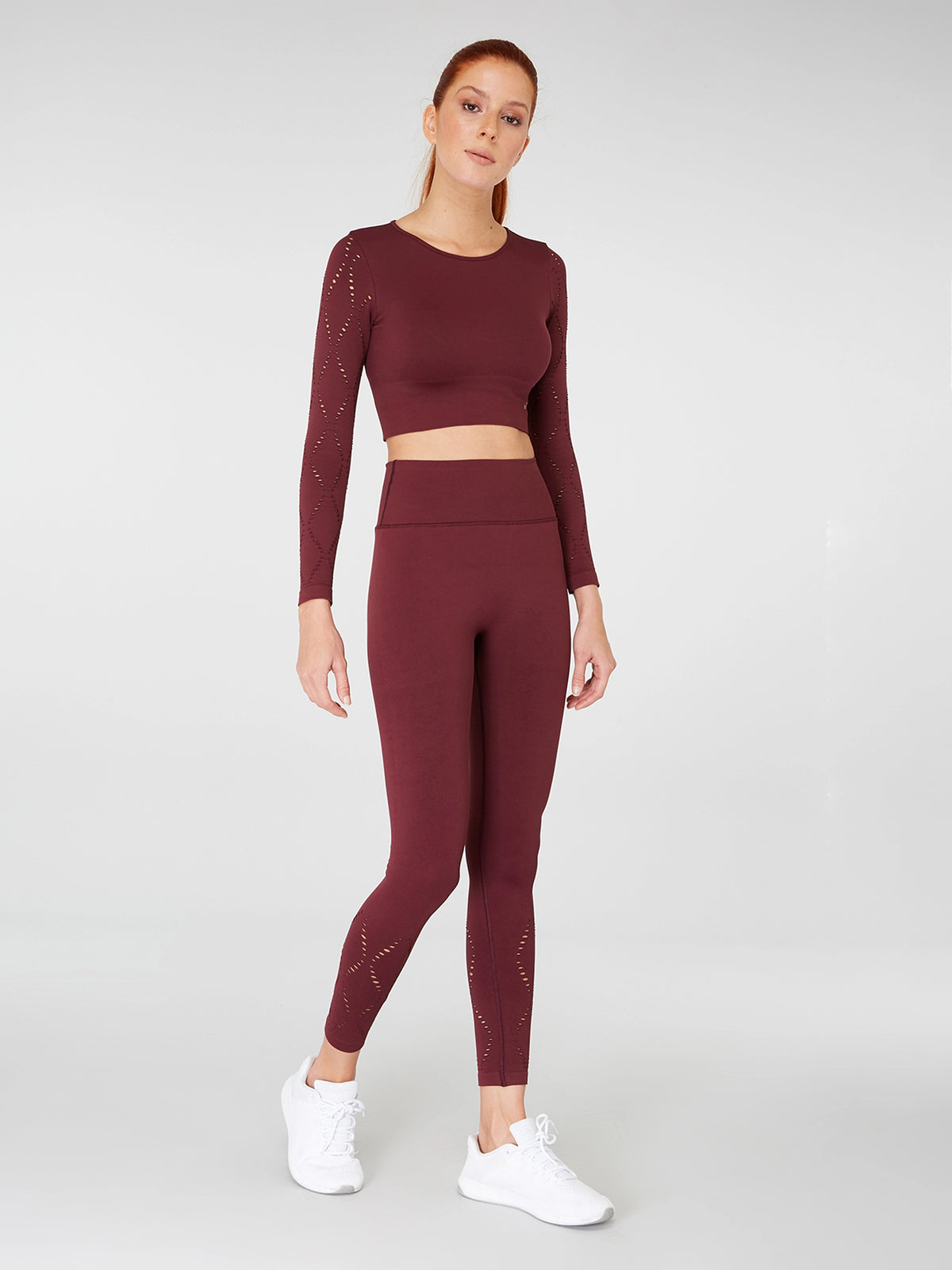 Naples Uzun Kol Crop Top Econyl Bordo