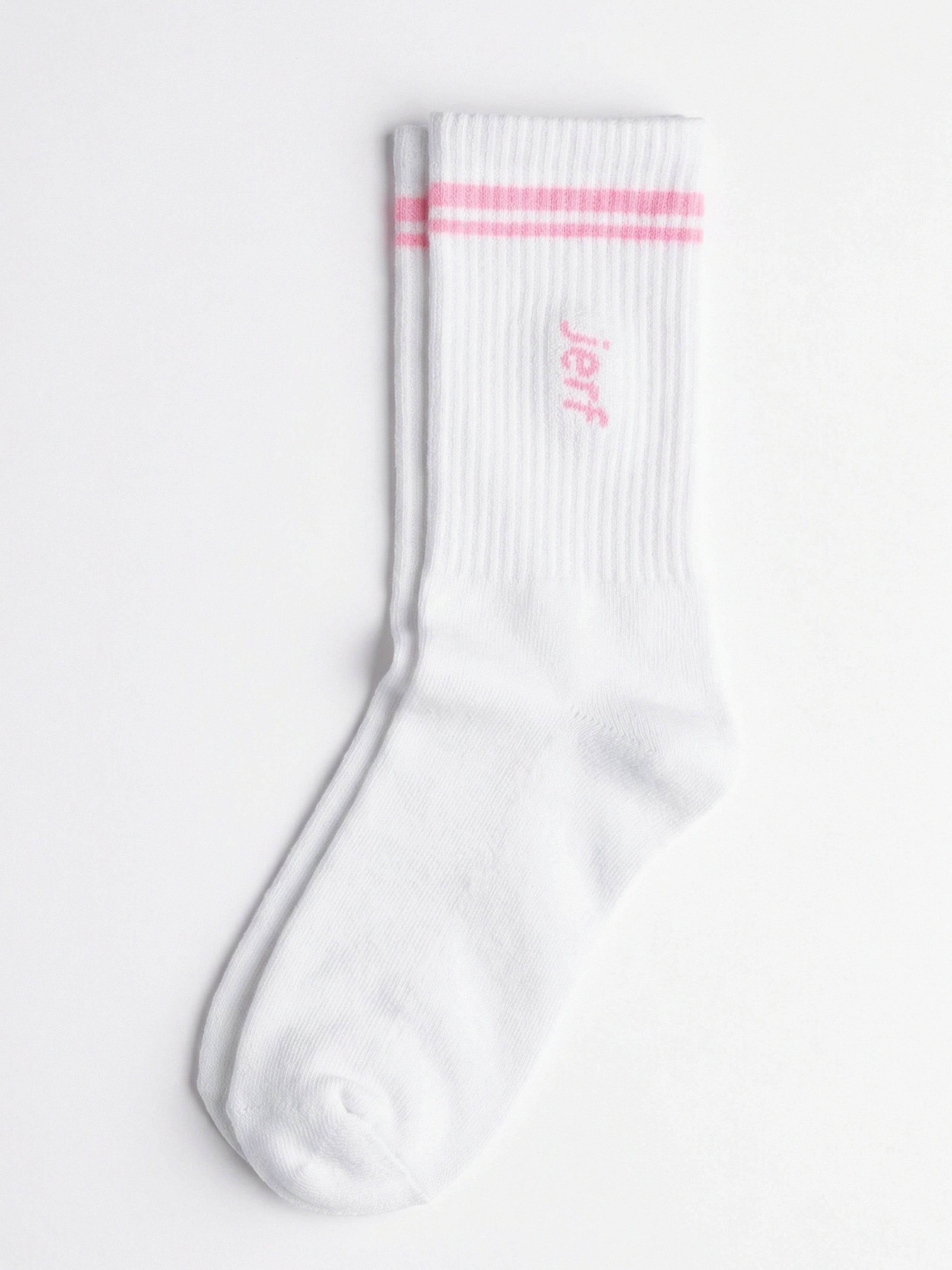 Soket Neon Çizgili Pamuk Çorap Beyaz_Neon Pembe
