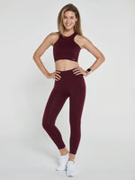 Palmi Melanj Desenli Yüksek Bel Tayt Bordo