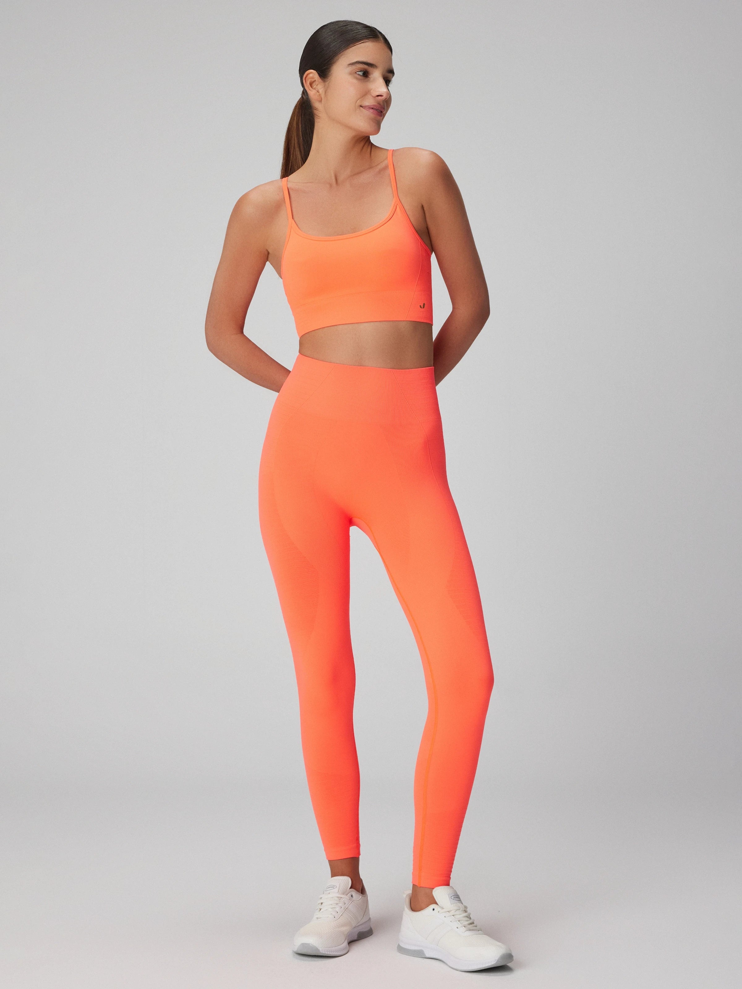 Gela Yüksek Bel, Esnek ve Toparlayıcı Spor Tayt Neon Mercan