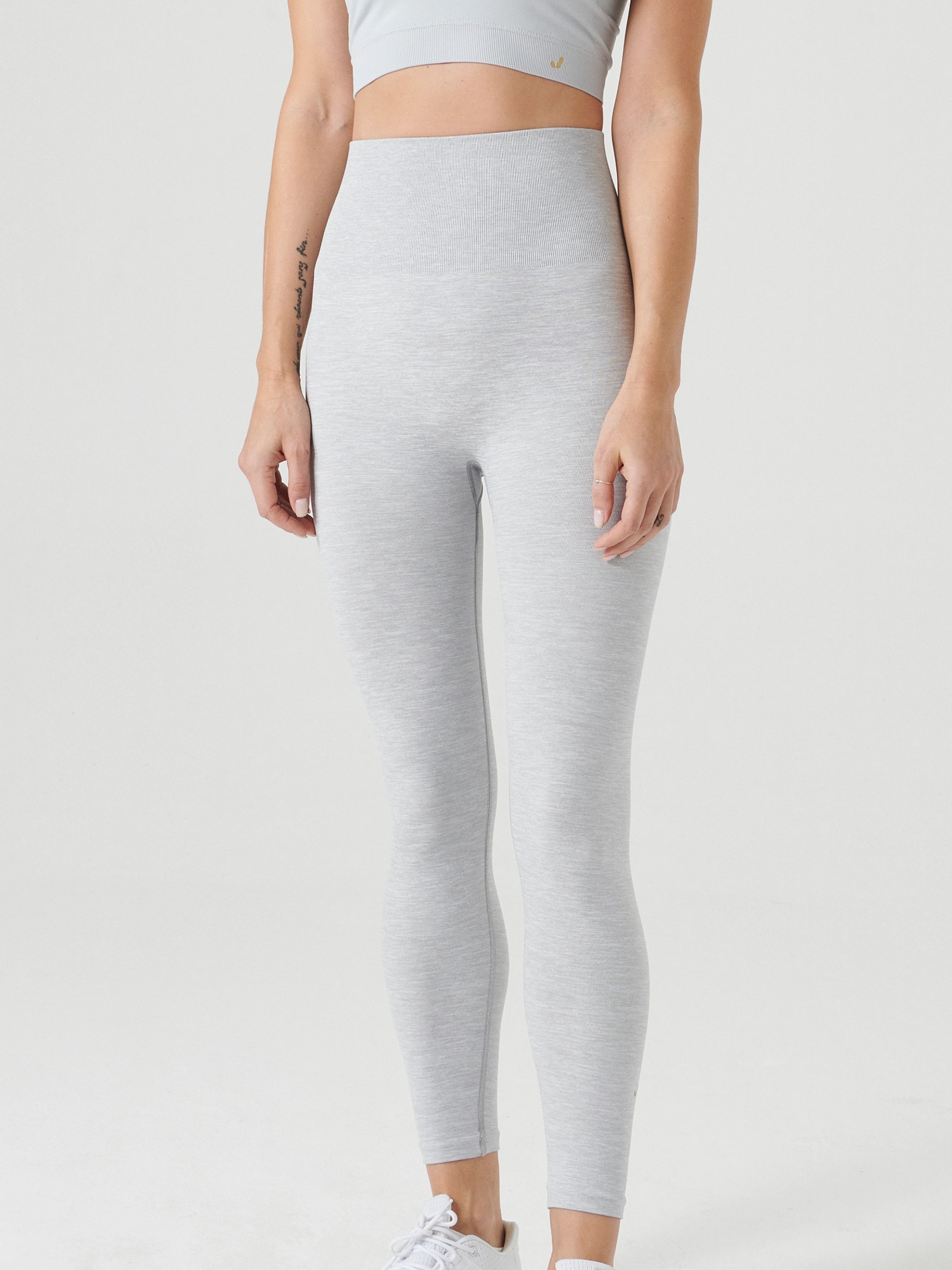 Palmi Melanj Desenli Yüksek Bel Tayt Gri