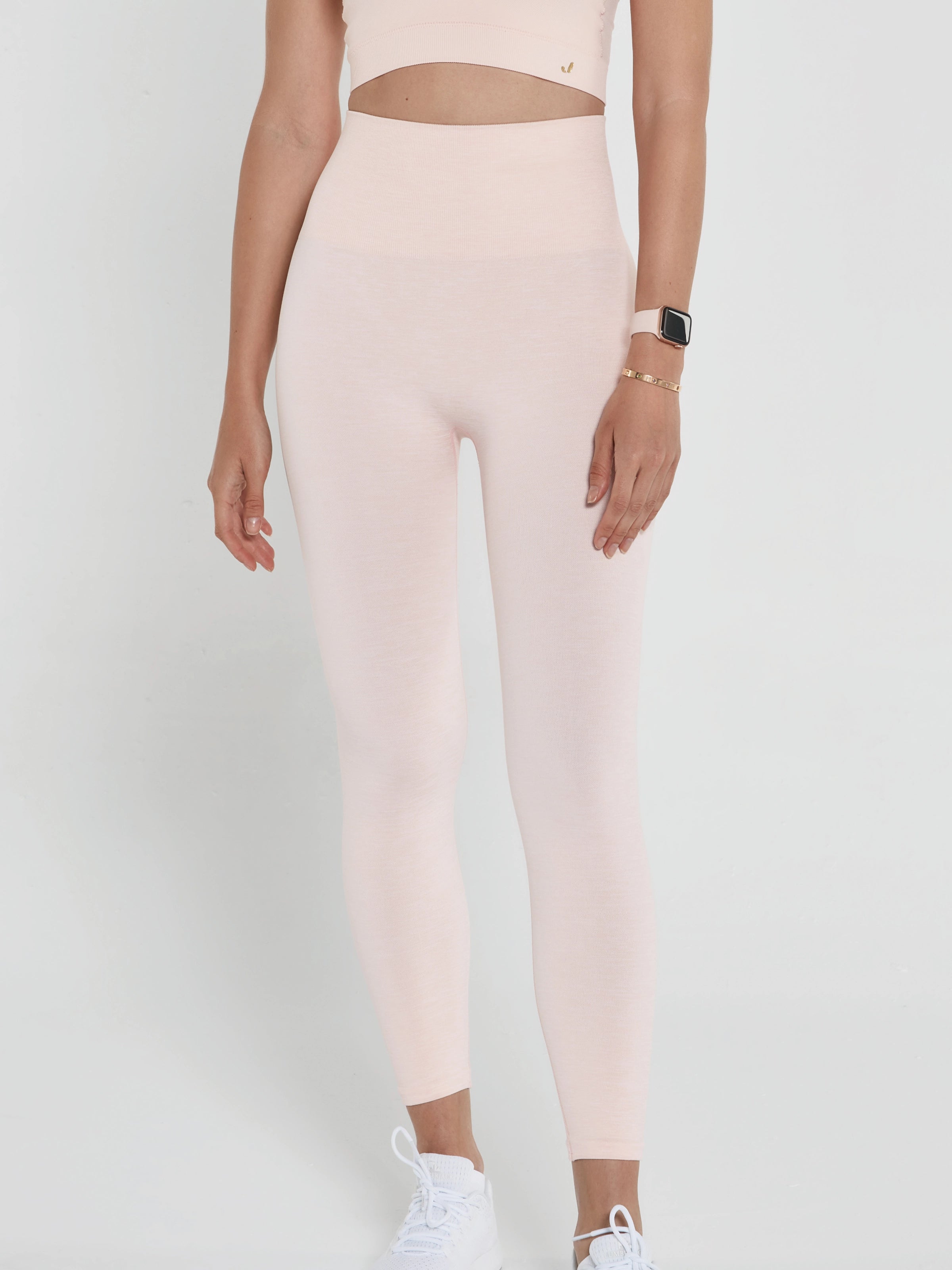 Palmi Melanj Desenli Yüksek Bel Tayt Açık Pembe