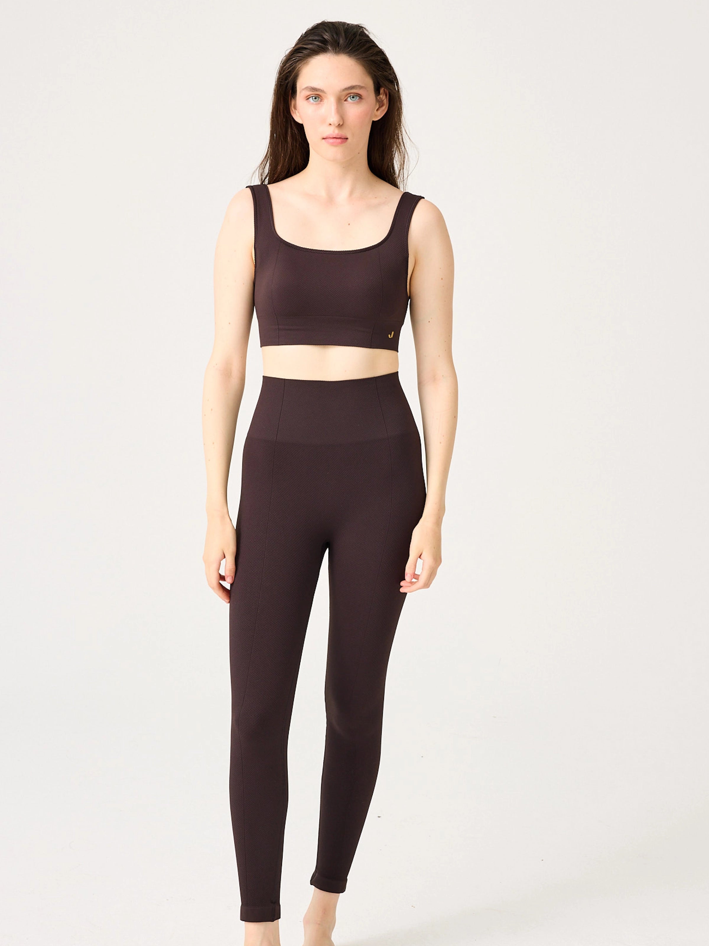 Holly Petek Desenli Yüksek Bel Tayt Acı Kahve