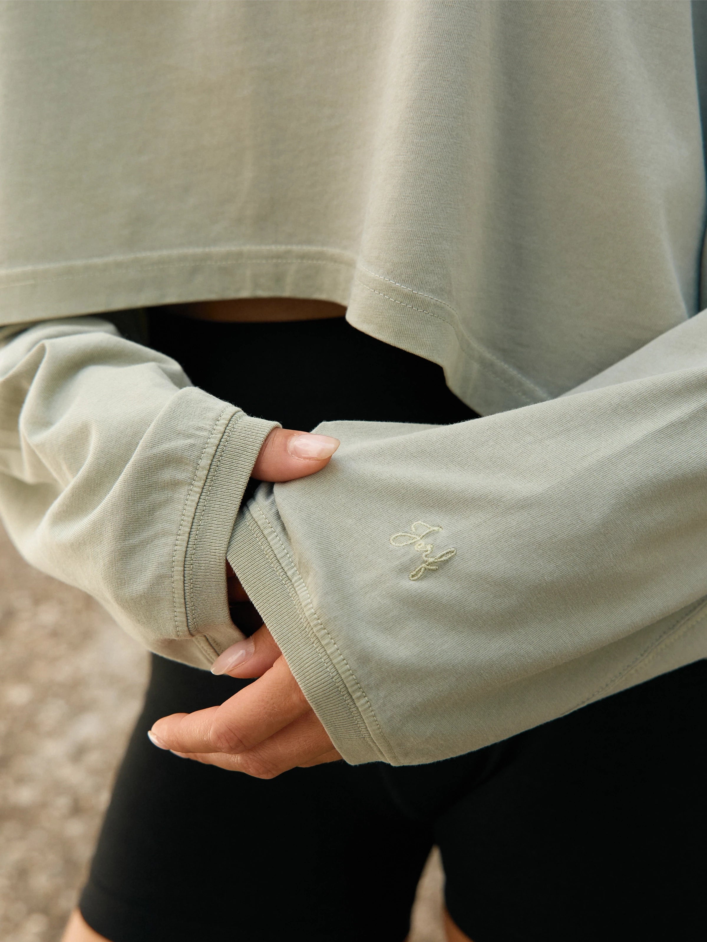 Aura Crop Long Sleeve T-Shirt Yeşil