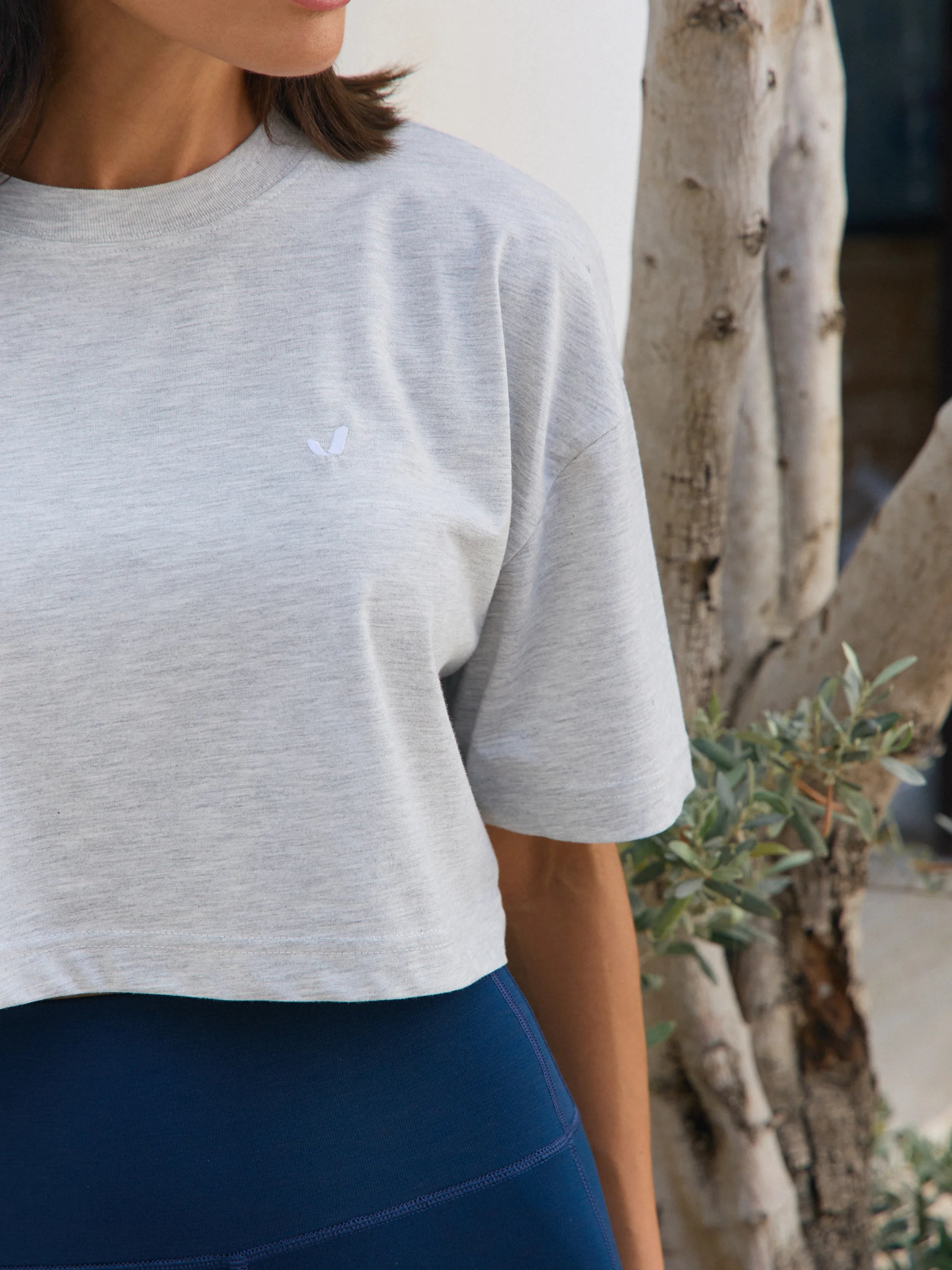 Aura Crop T-Shirt Gri Melanj