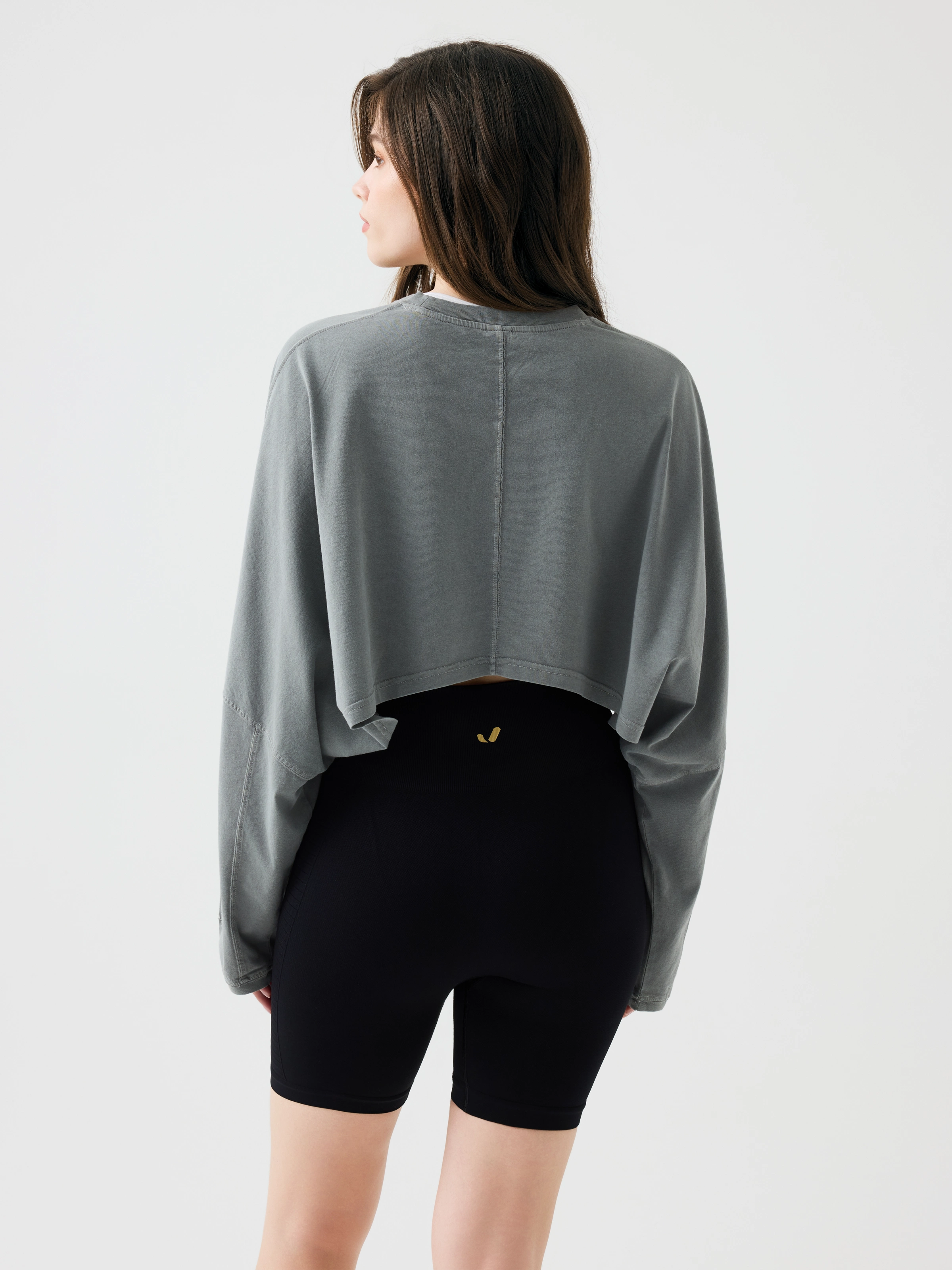 Aura Crop Long Sleeve T-Shirt Gri