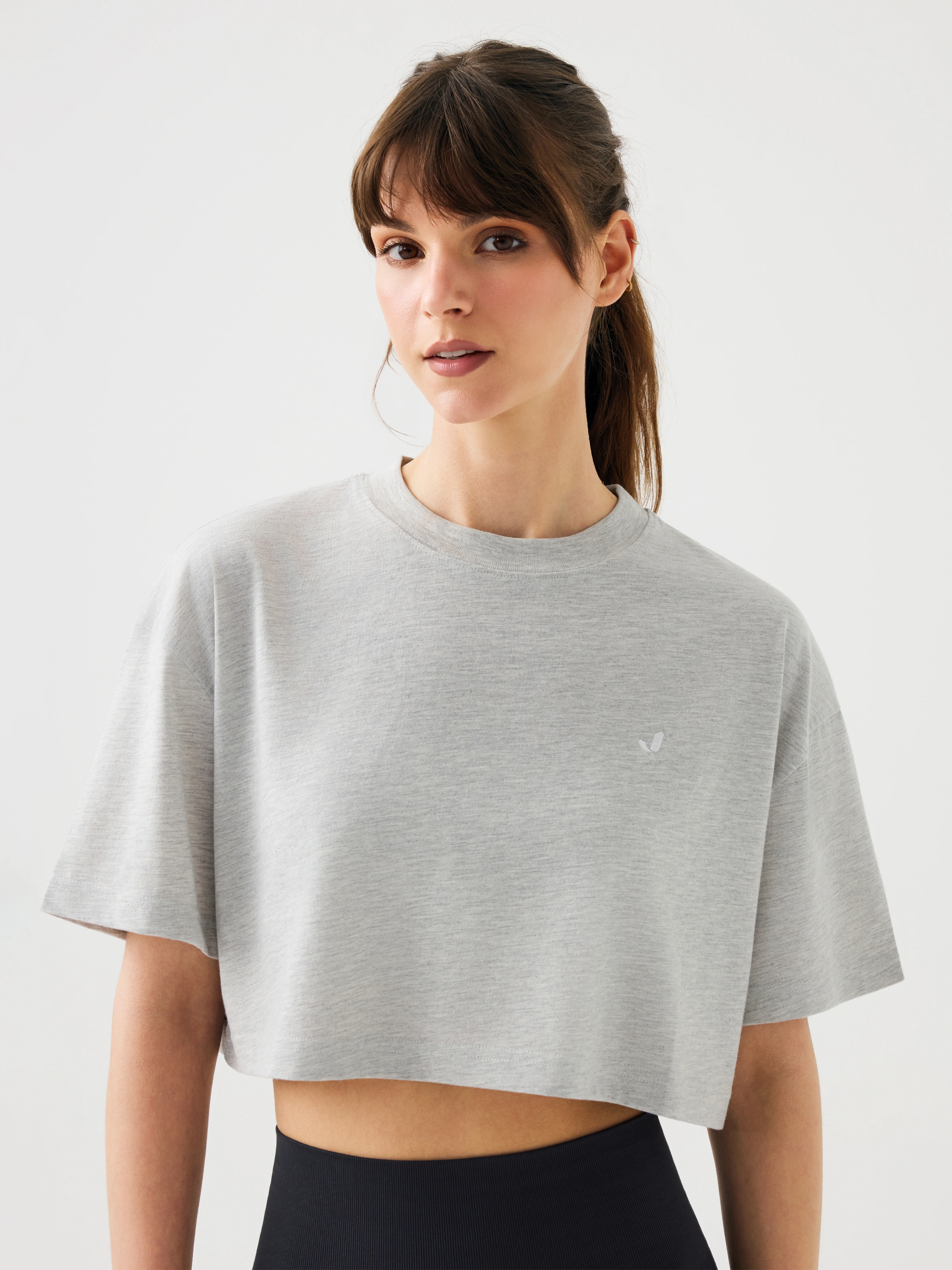 Aura Crop T-Shirt Gri Melanj