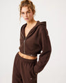 Aura Fermuarlı Crop Hoodie Kahverengi