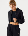Aura Fermuarlı Crop Hoodie Siyah