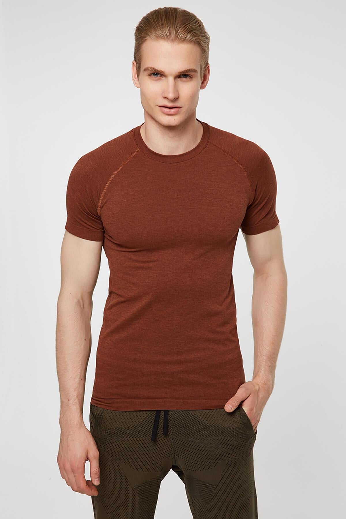 Binic Melanj Efektli Regular Fit T-Shirt Kahverengi