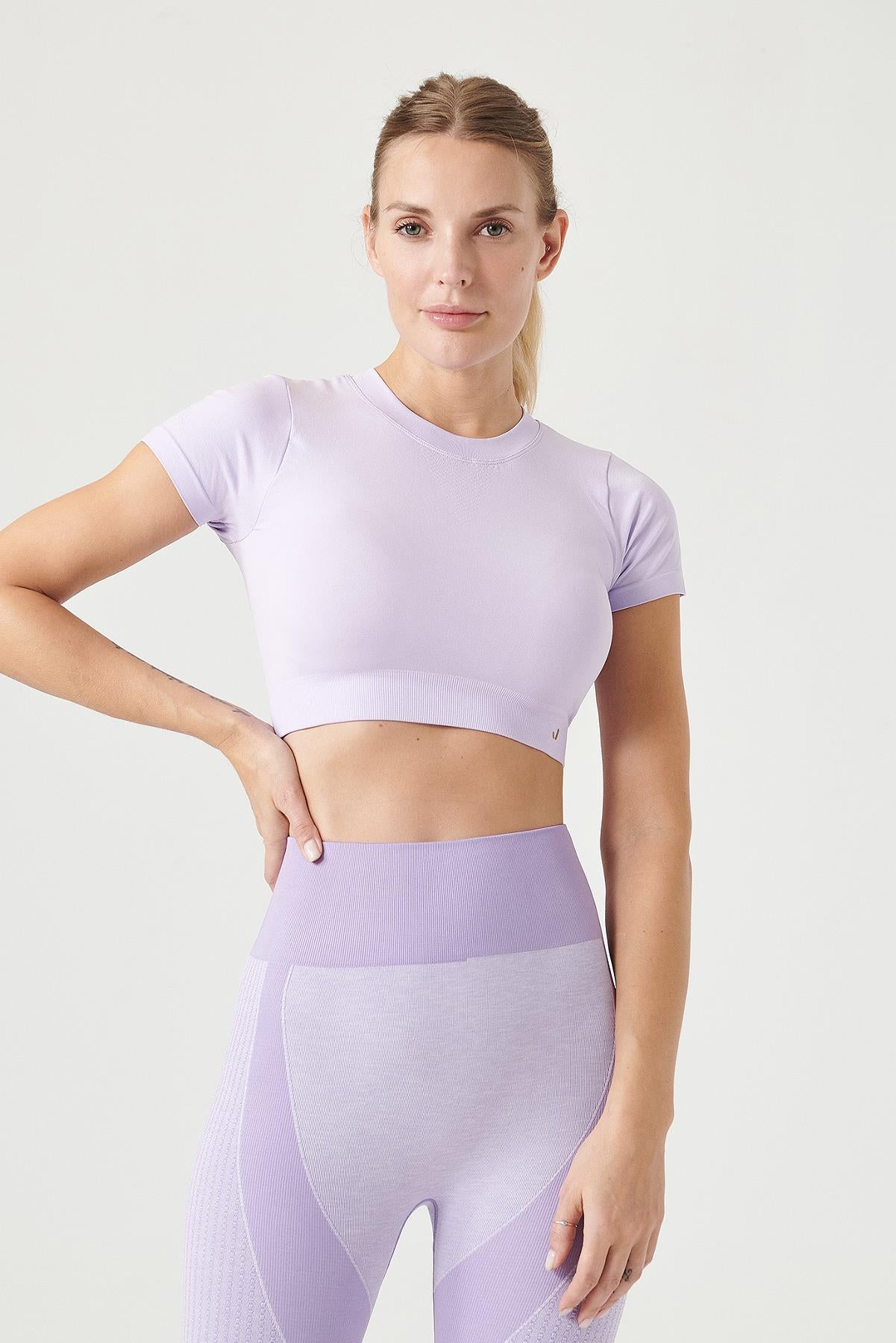 Captiva Yumuşak Dokulu & Esnek Crop Top Mor