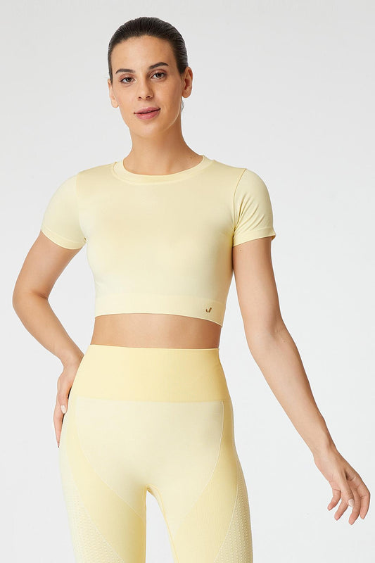Captiva Yumuşak Dokulu & Esnek Crop Top Sarı