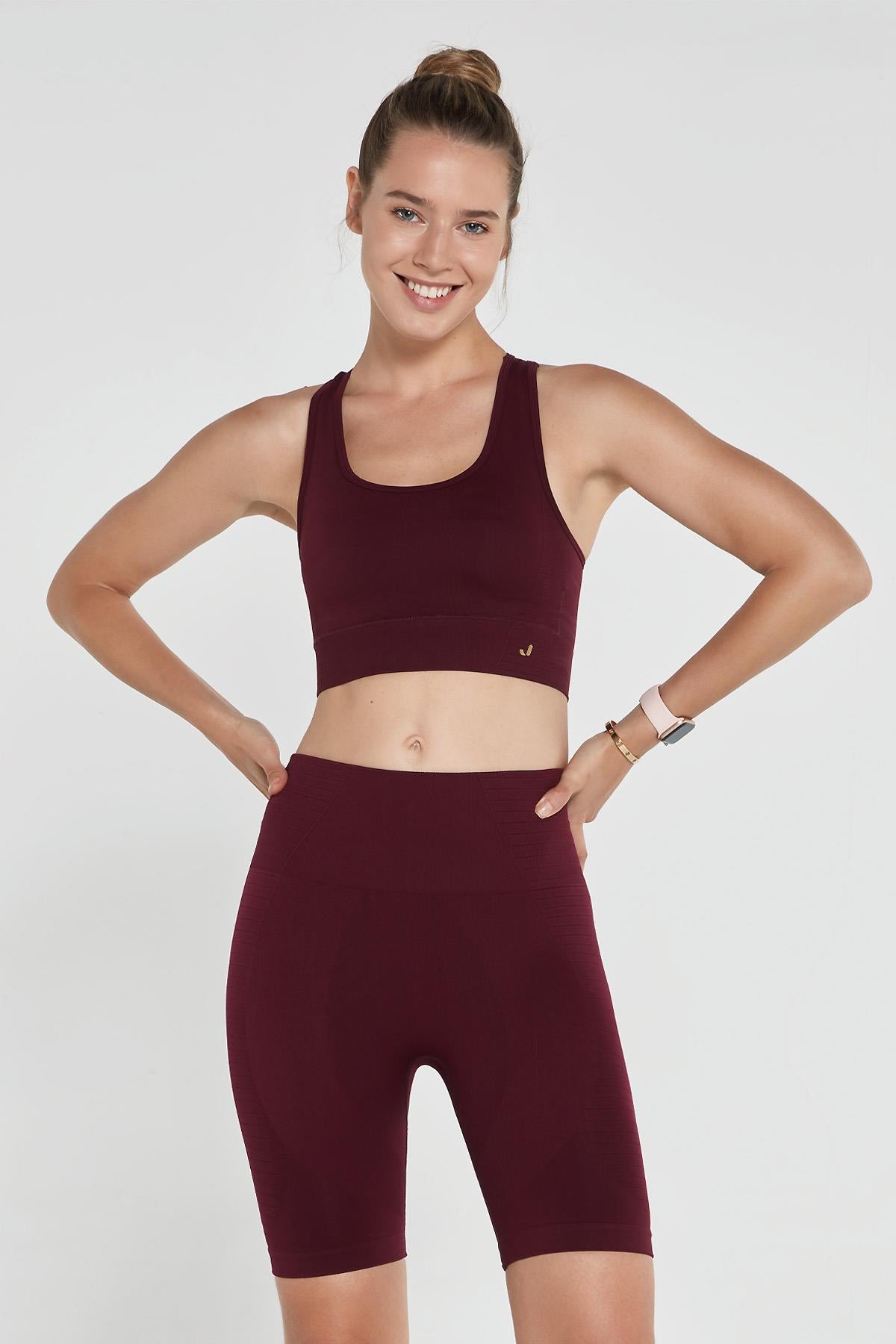 Gela Çift Katlı Kompress Sport Bra Bordo