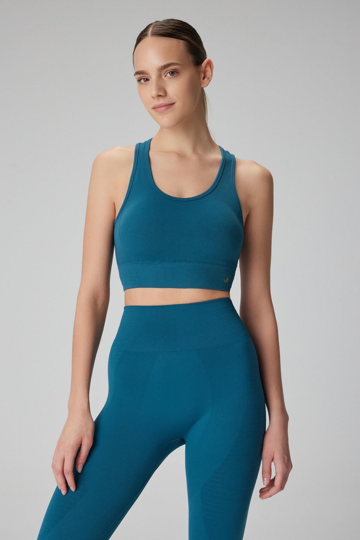Gela Double Layer Compress Sports Bra Petrol Blue
