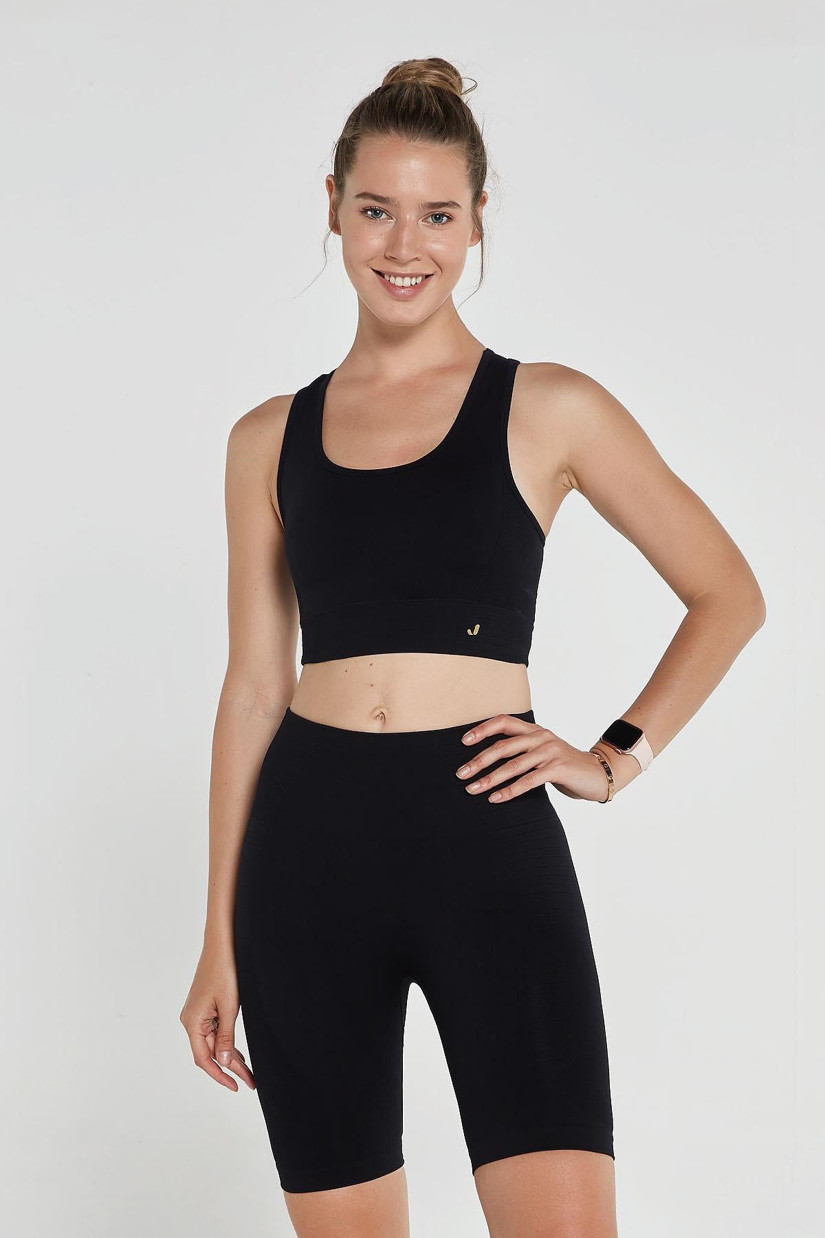 Gela Çift Katlı Kompress Sport Bra Siyah