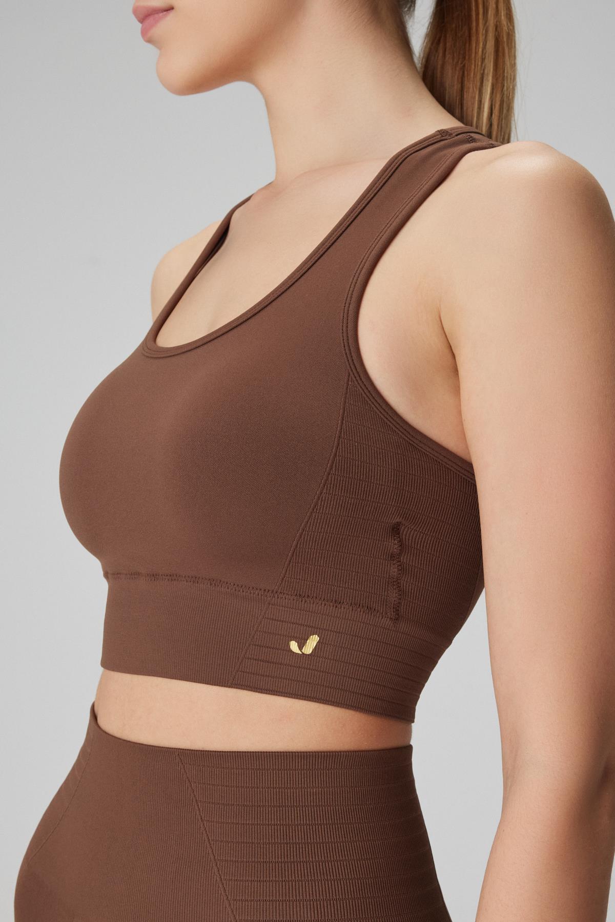 Gela Double Layer Compress Sports Bra Brown