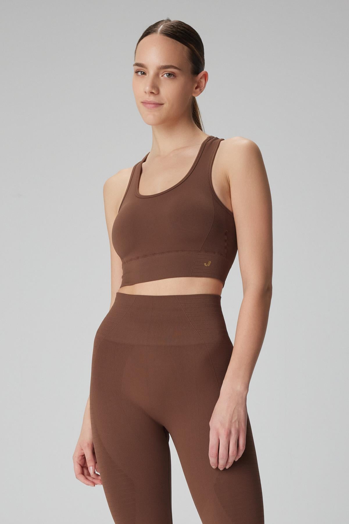 Gela Double Layer Compress Sports Bra Brown