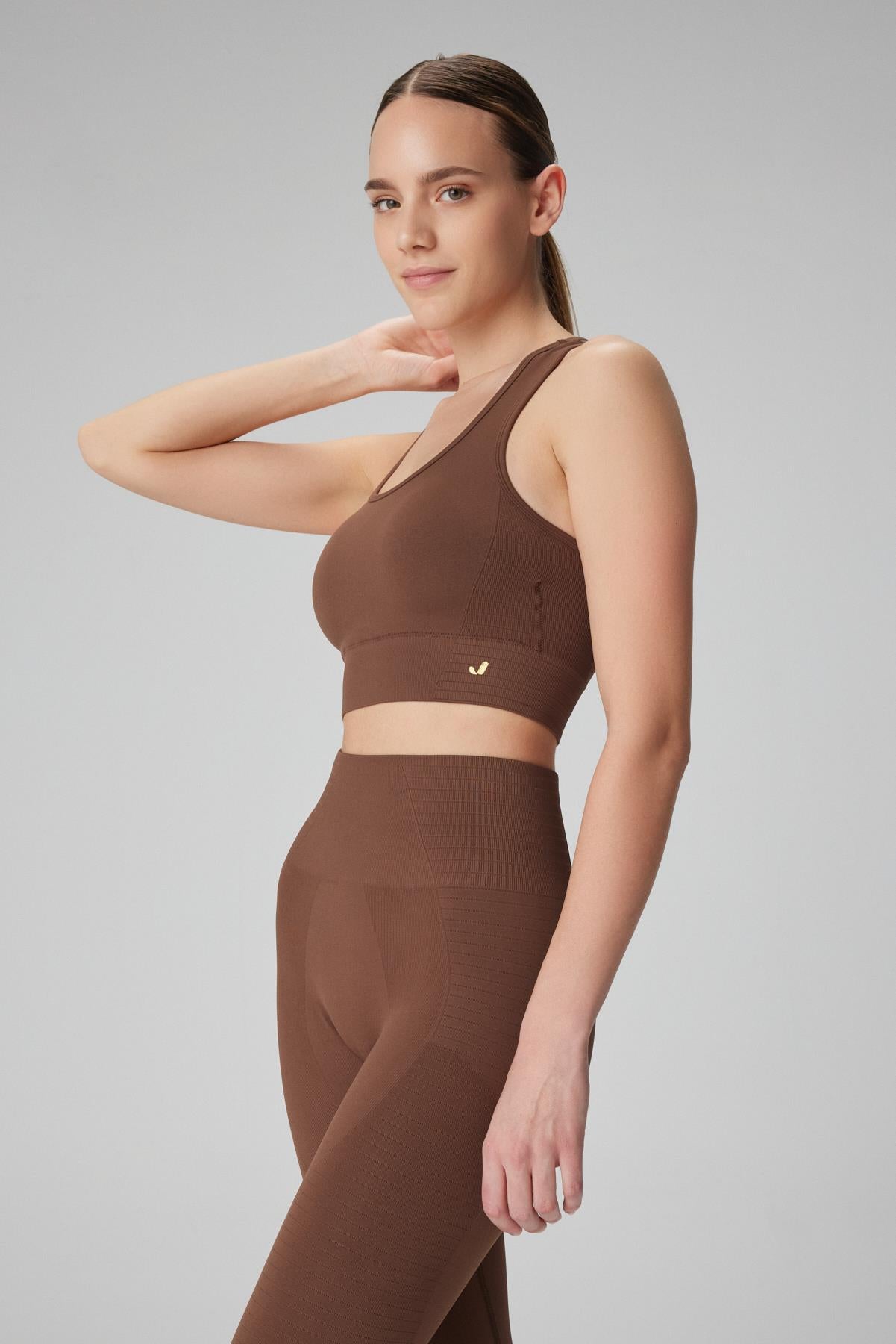 Gela Double Layer Compress Sports Bra Brown