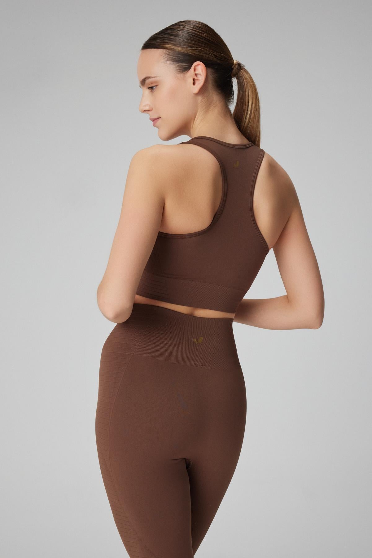 Gela Double Layer Compress Sports Bra Brown