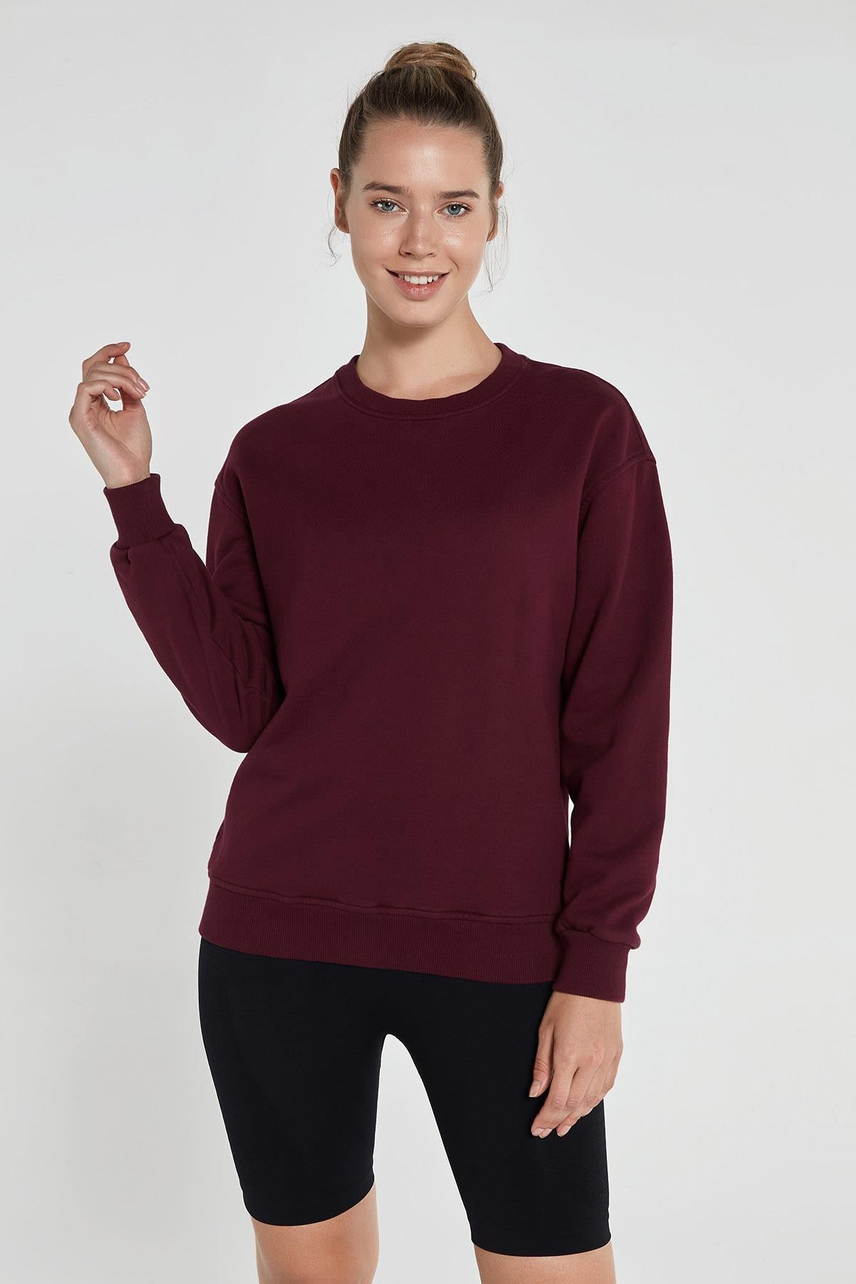 Lydney Kadın Sıfır Yaka Sweatshirt Bordo