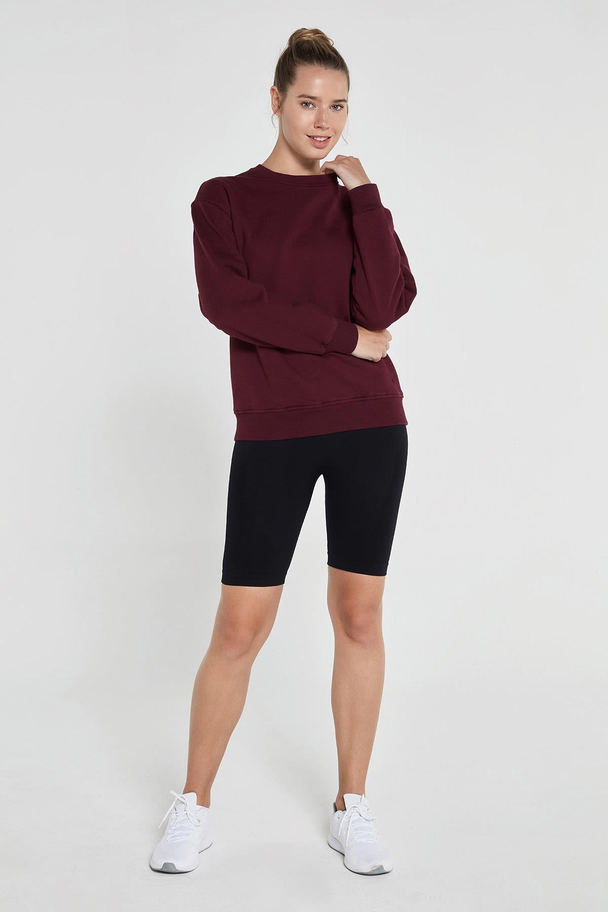 Lydney Kadın Sıfır Yaka Sweatshirt Bordo