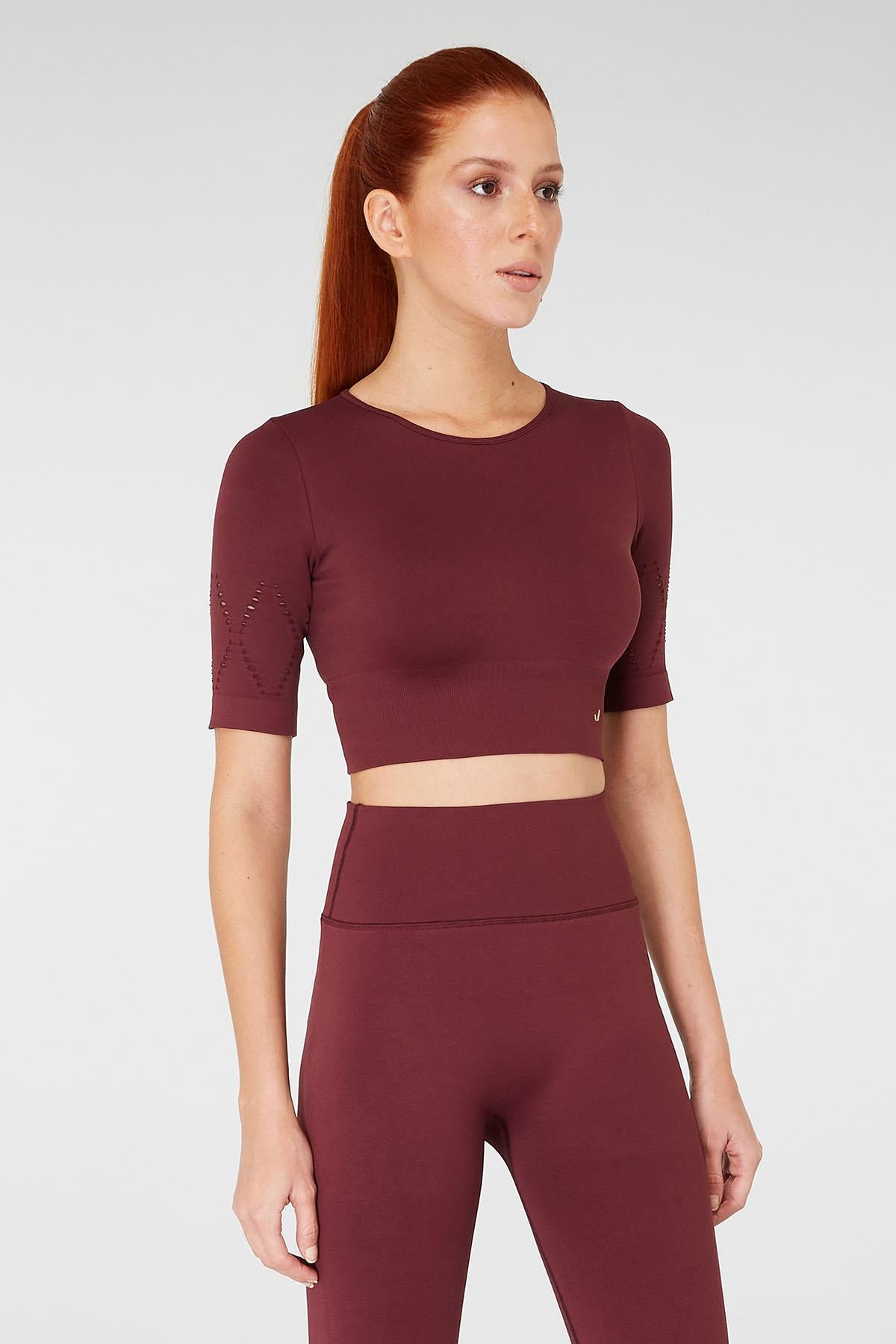 Naples Kısa Kol Crop Top Econyl Bordo