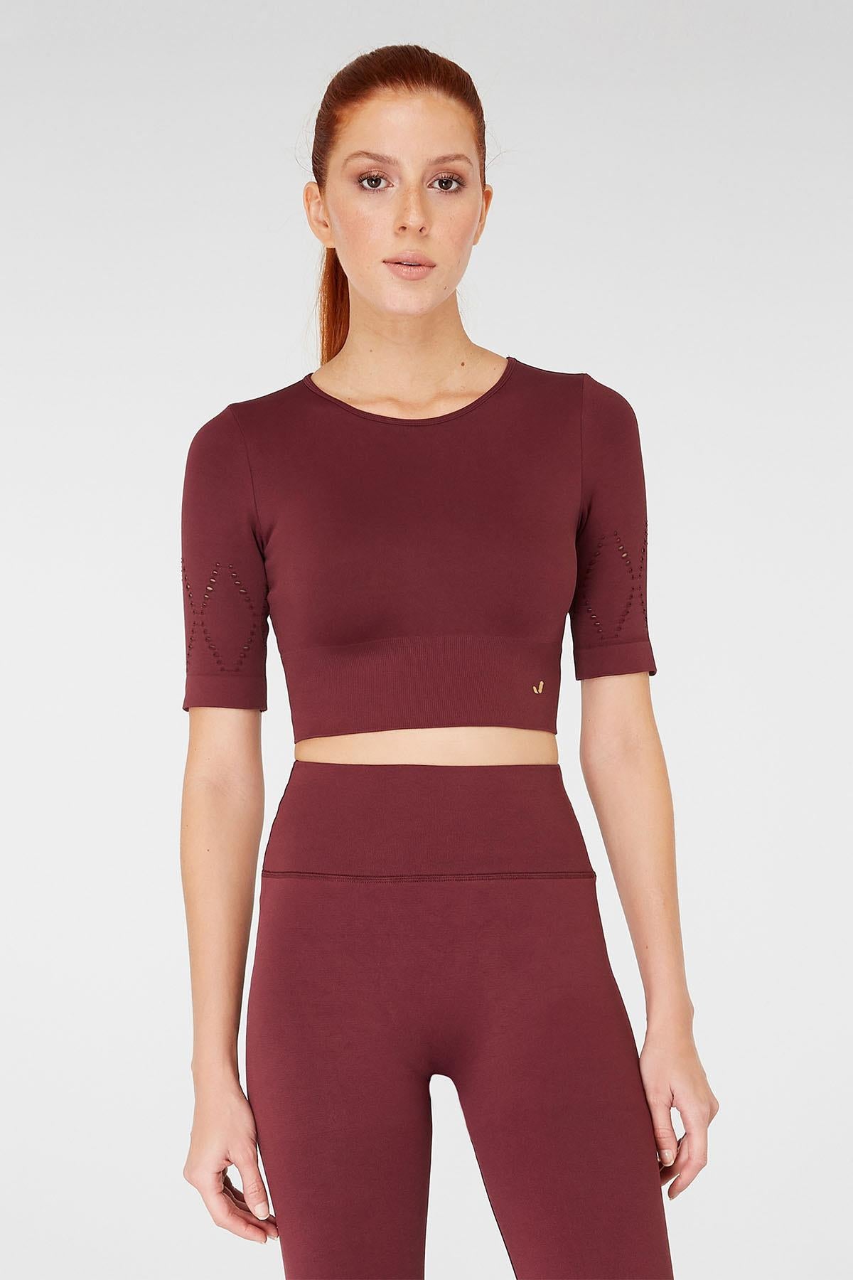 Naples Kısa Kol Crop Top Econyl Bordo
