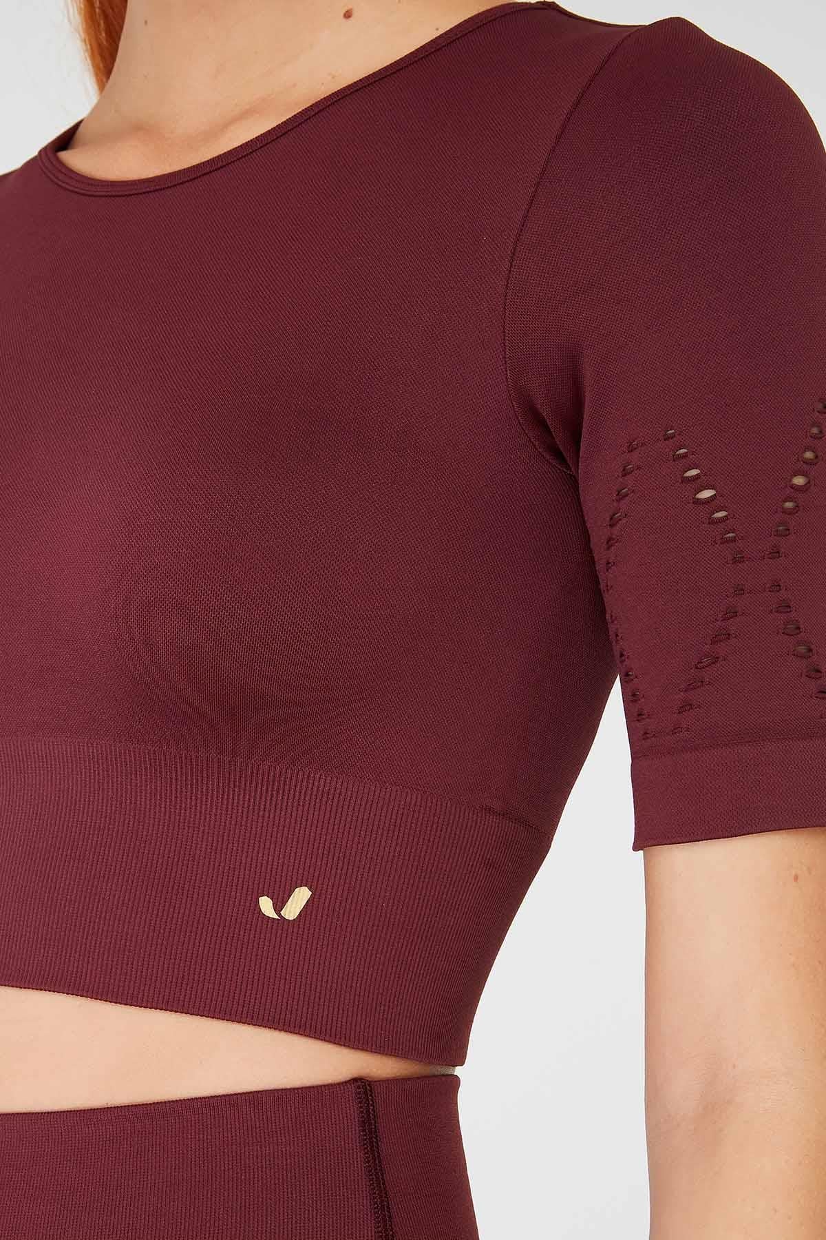 Naples Kısa Kol Crop Top Econyl Bordo