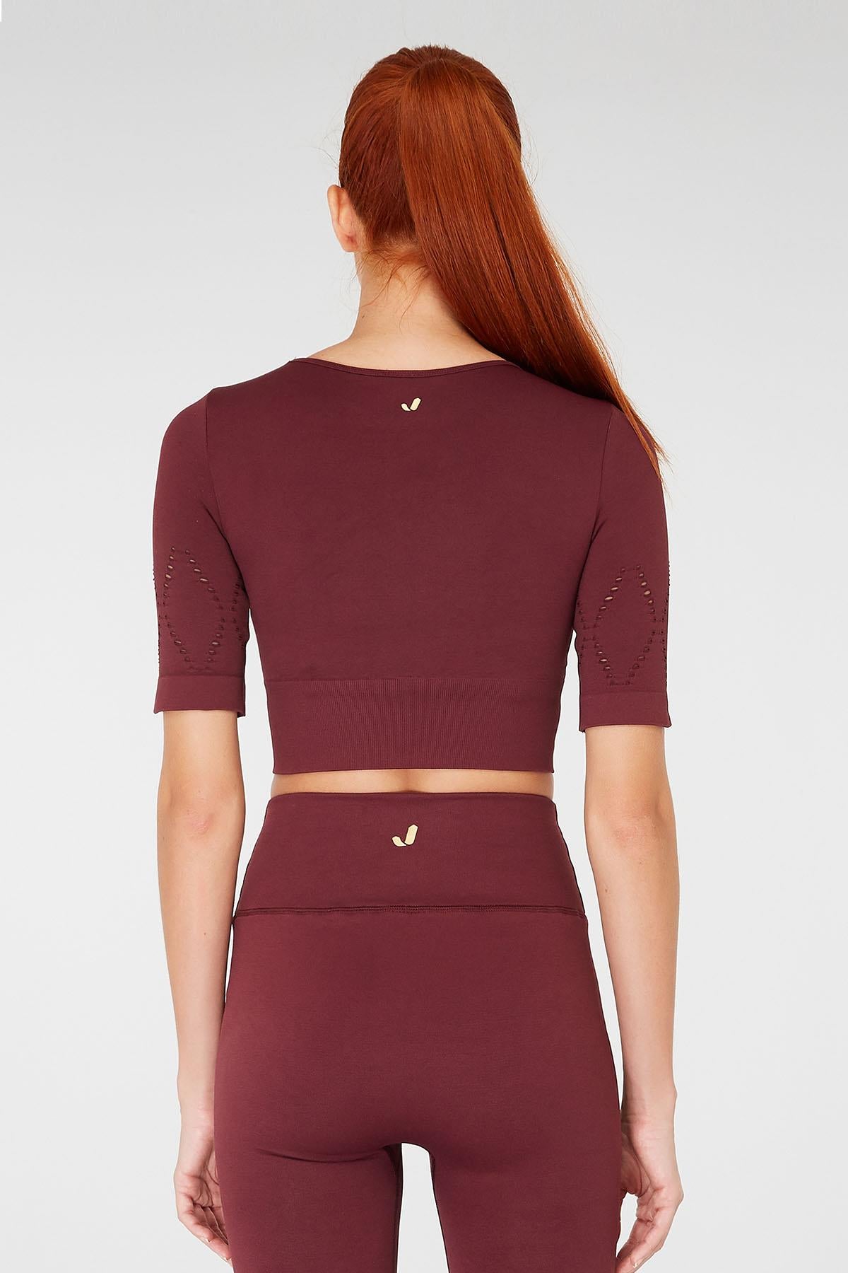 Naples Kısa Kol Crop Top Econyl Bordo