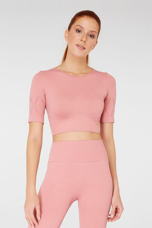 Naples Kısa Kol Crop Top Econyl Pembe