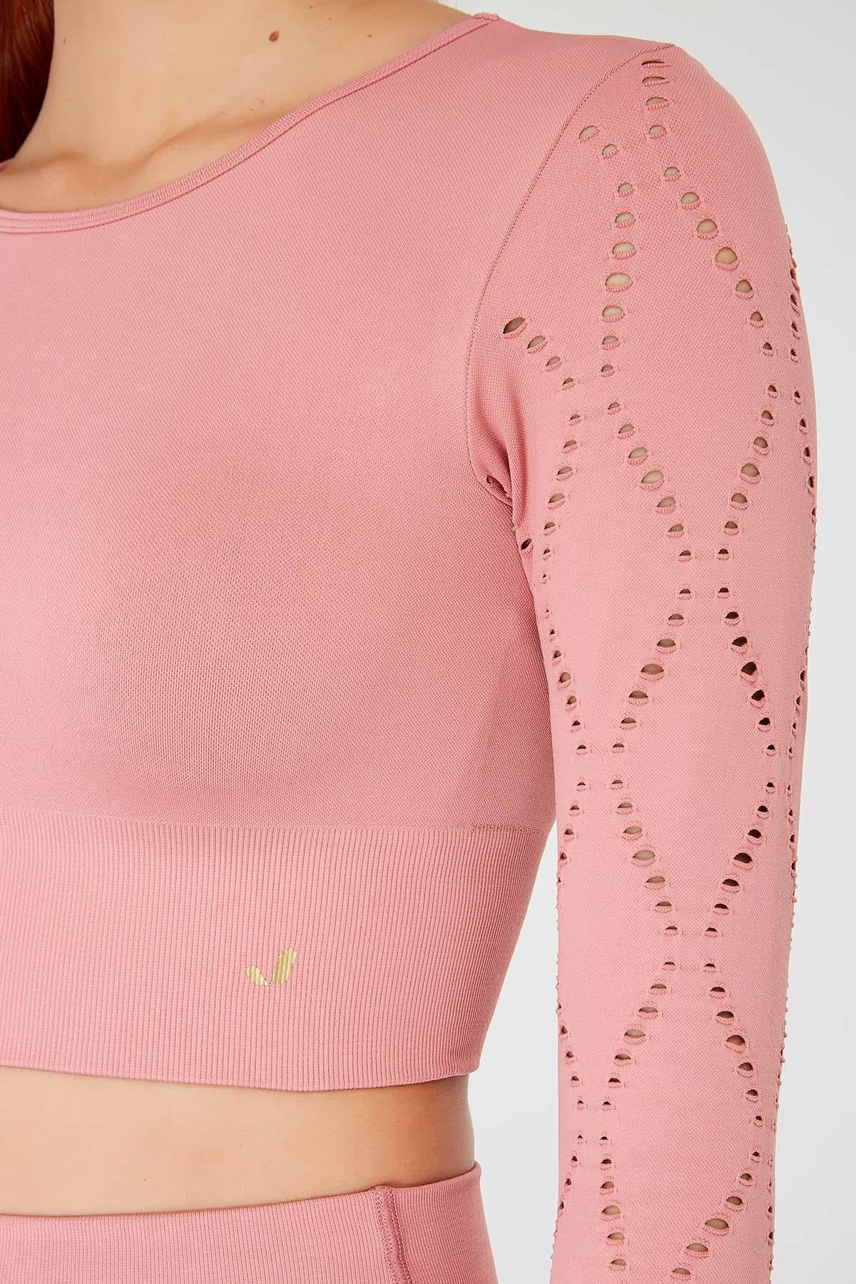 Naples Uzun Kol Crop Top Econyl Pembe