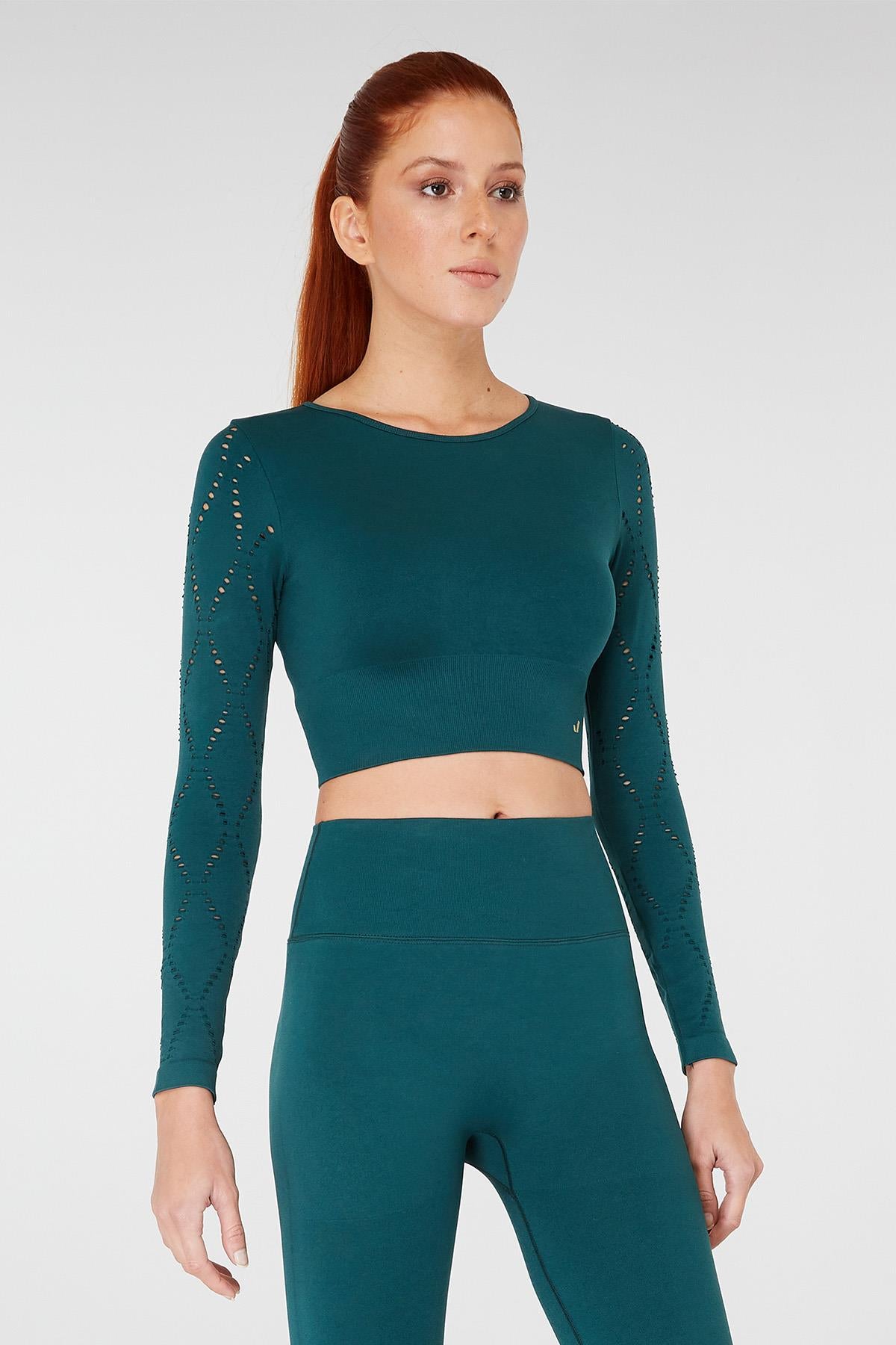 Naples Uzun Kol Crop Top Econyl Yeşil