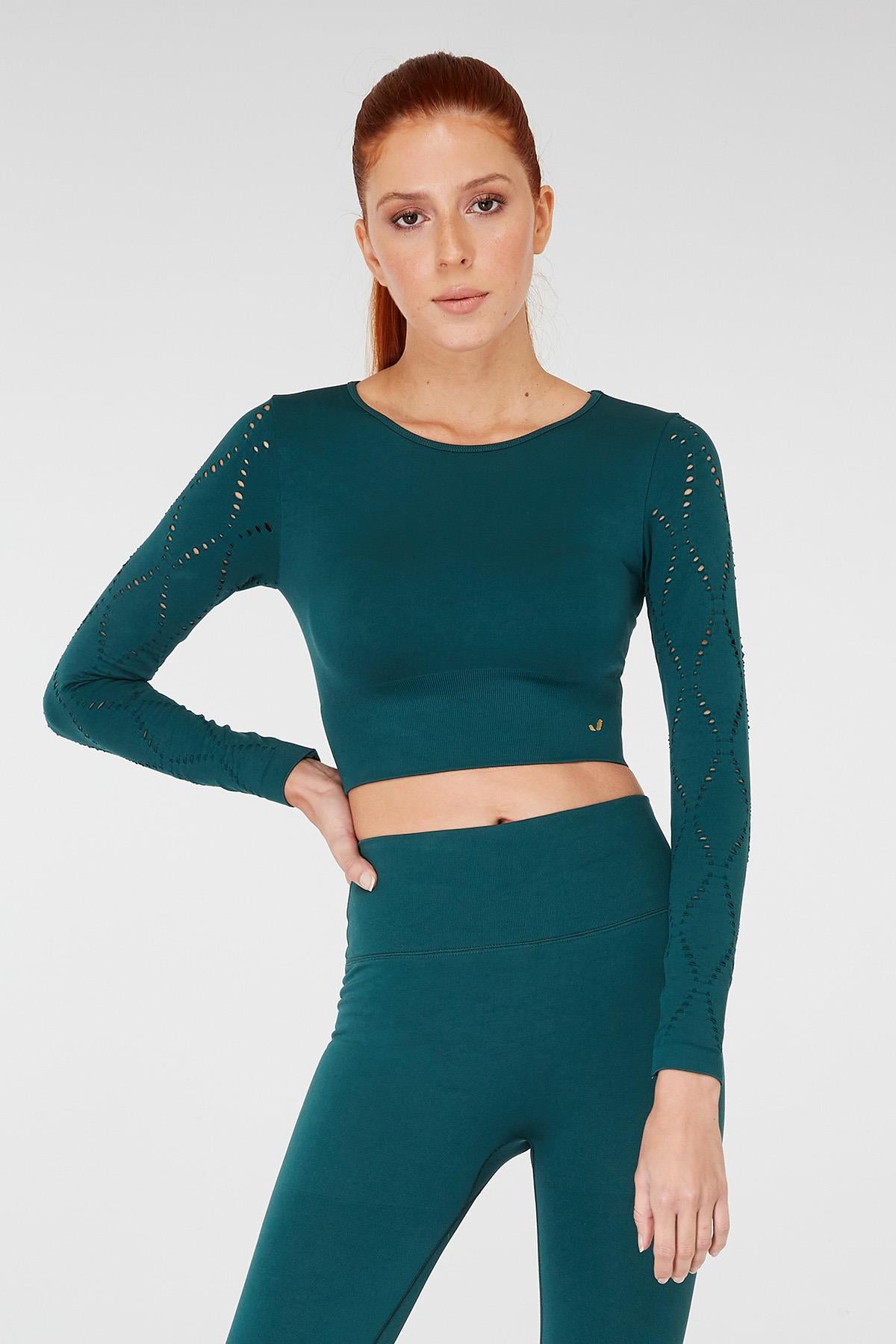 Naples Uzun Kol Crop Top Econyl Yeşil