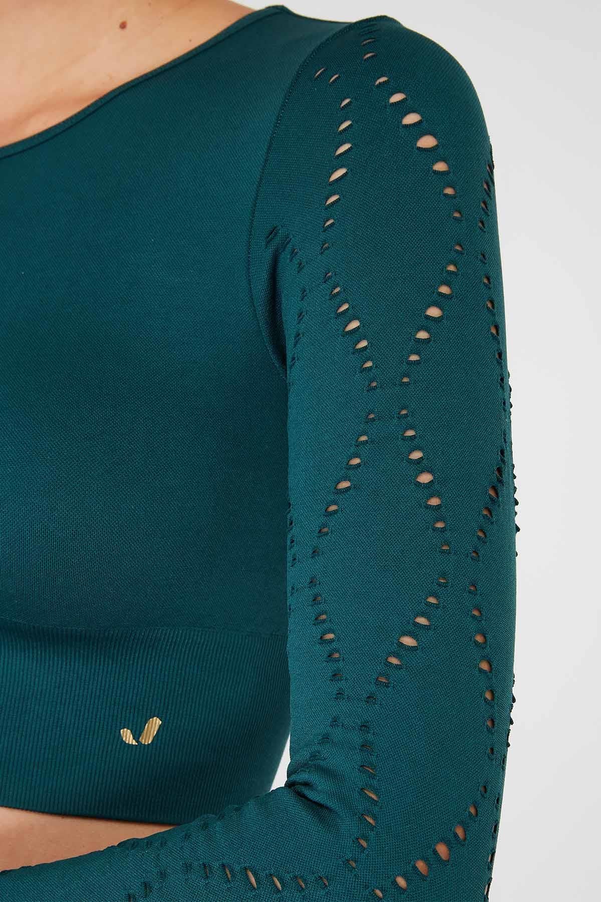Naples Uzun Kol Crop Top Econyl Yeşil