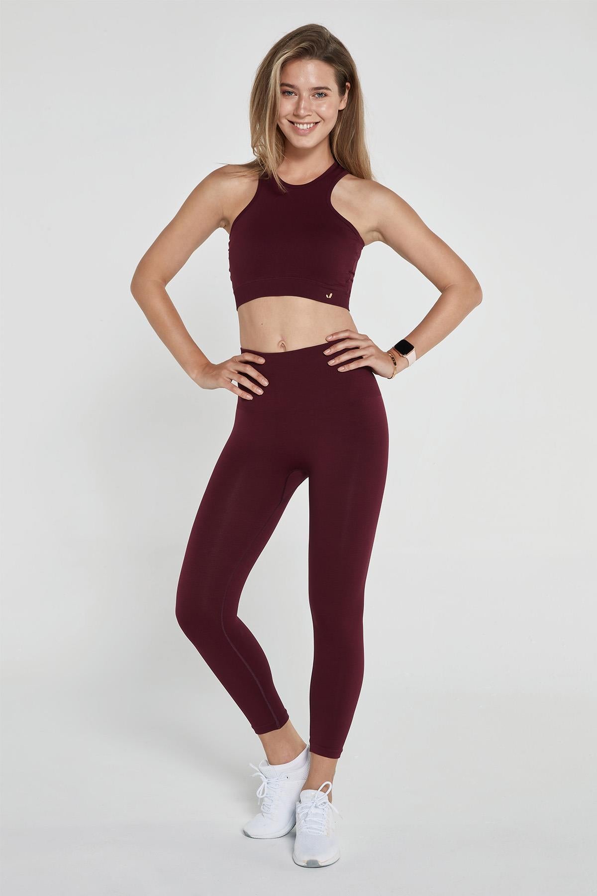 Palmi Melange Patterned High Waist Leggings Burgundy